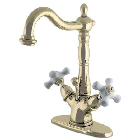 Kingston Brass KS1432PX 2-Handle Bathroom Faucet W/Brass Pop-Up & Cover Plate, Brass KS1432PX